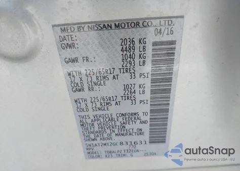 2016 Nissan Rogue S z USA, uszkodzony, nr VIN 5N1AT2MT2GC831631